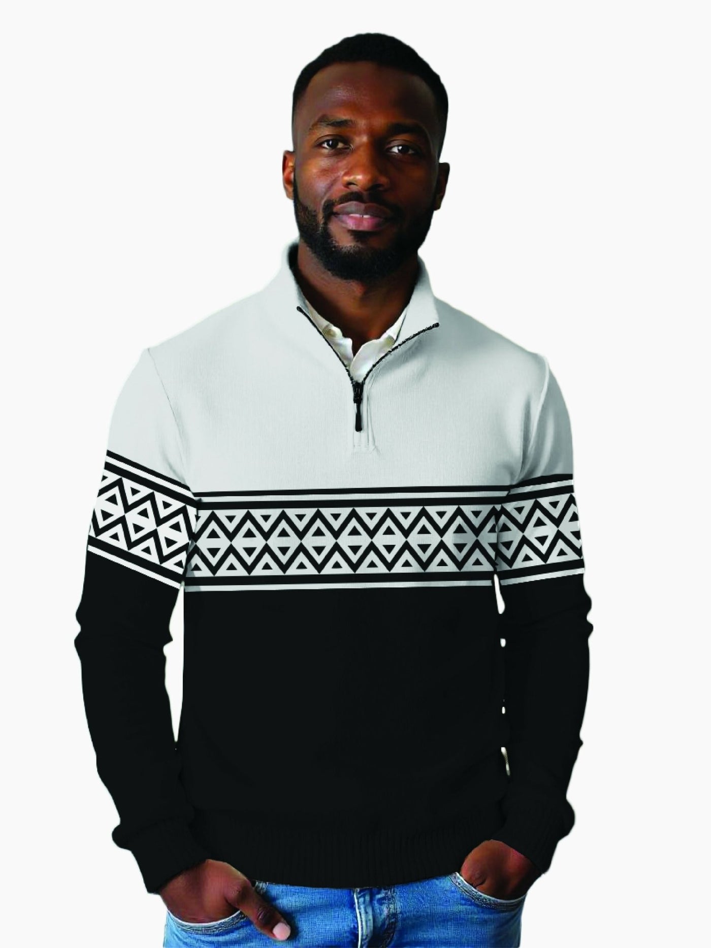 Kitu Kali KnitWear Half - Zip Sweater - Black / Grey - Shopzetu