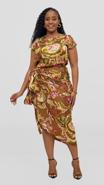 Vivo Sarong Skirt - Dark Tan / Lime Print - Shopzetu
