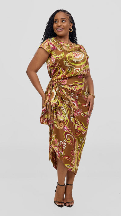 Vivo Sarong Skirt - Dark Tan / Lime Print - Shopzetu