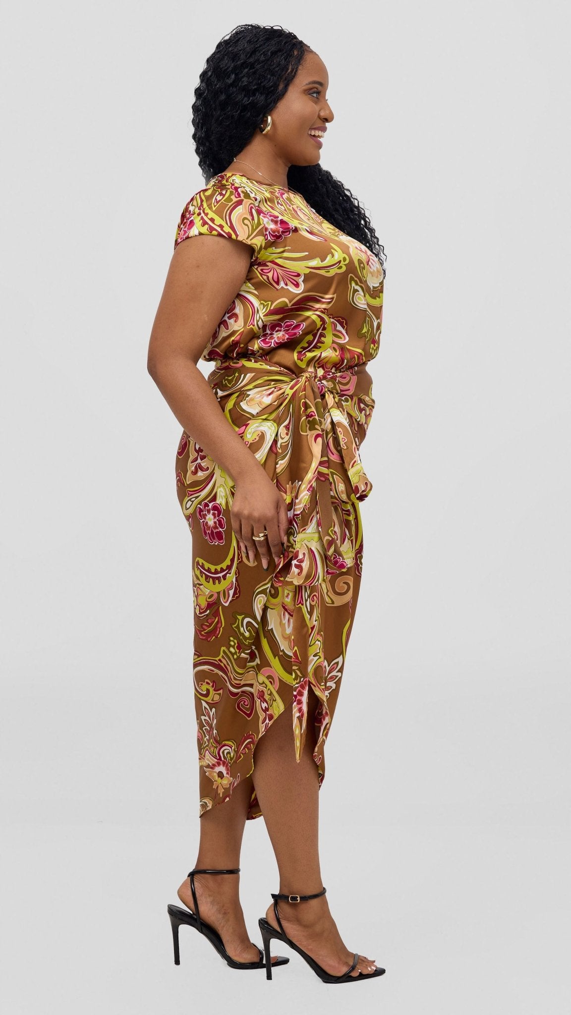 Vivo Sarong Skirt - Dark Tan / Lime Print - Shopzetu