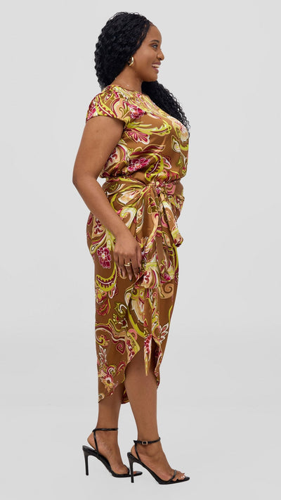 Vivo Sarong Skirt - Dark Tan / Lime Print - Shopzetu
