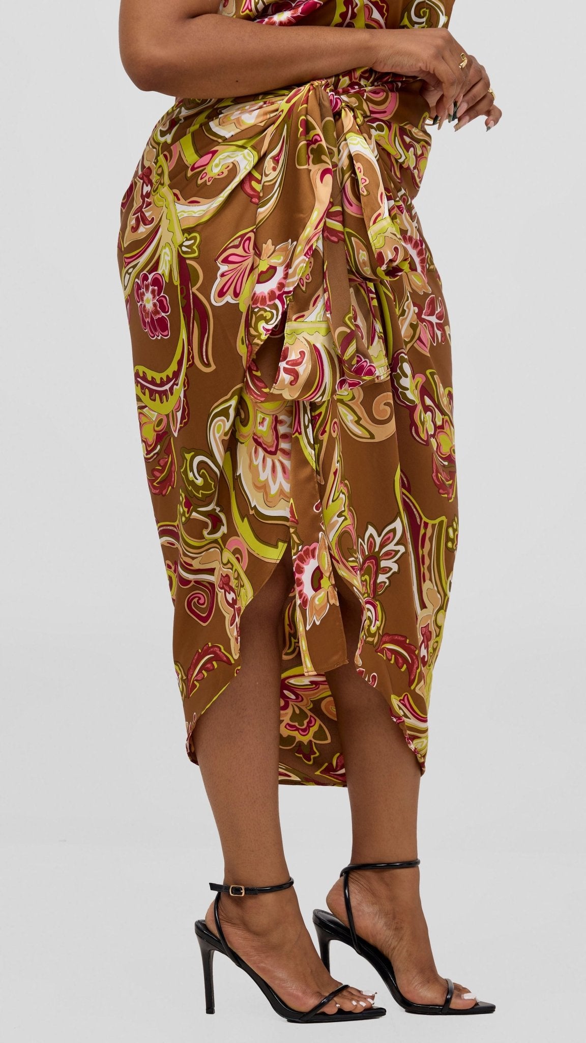 Vivo Sarong Skirt - Dark Tan / Lime Print - Shopzetu