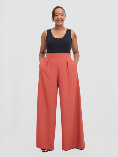 Vivo Basic Crepe Pants - Rust - Shopzetu