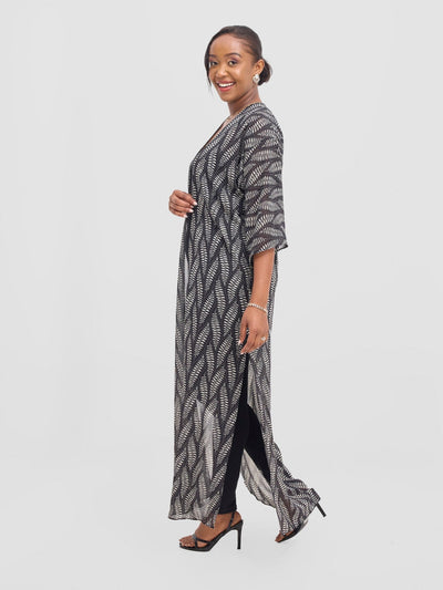 Vivo Basic Nandi A - Line Kimono - Black / White Off - white Nel Print - Shopzetu