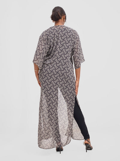Vivo Basic Nandi A - Line Kimono - Black / White Off - white Ane Print - Shopzetu