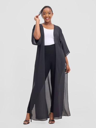 Vivo Basic Nandi High Slit Kimono - Black - Shopzetu
