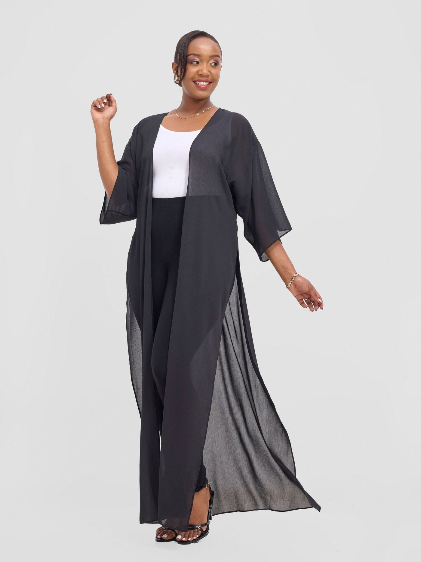 Vivo Basic Nandi High Slit Kimono - Black - Shopzetu