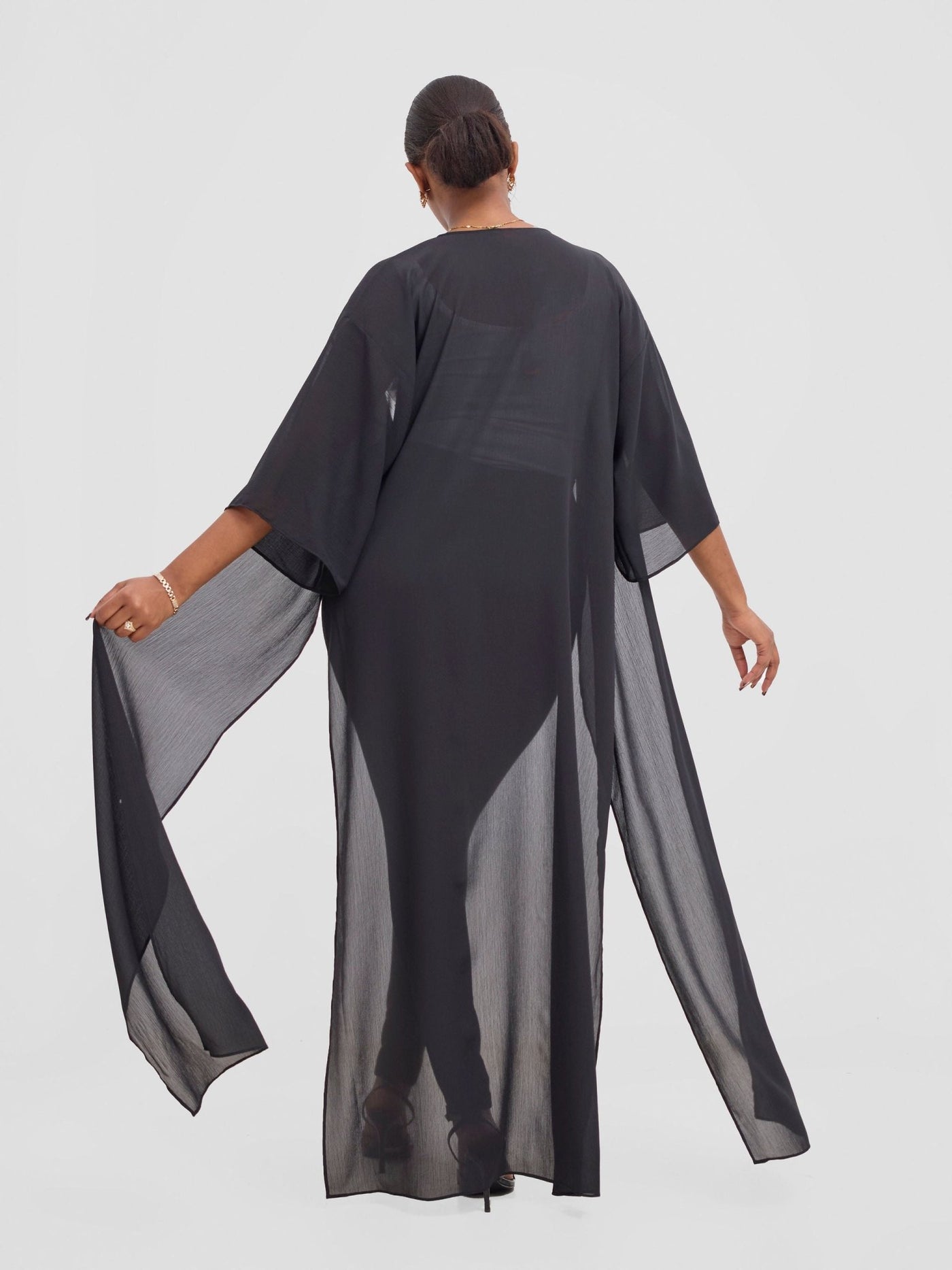 Vivo Basic Nandi High Slit Kimono - Black - Shopzetu