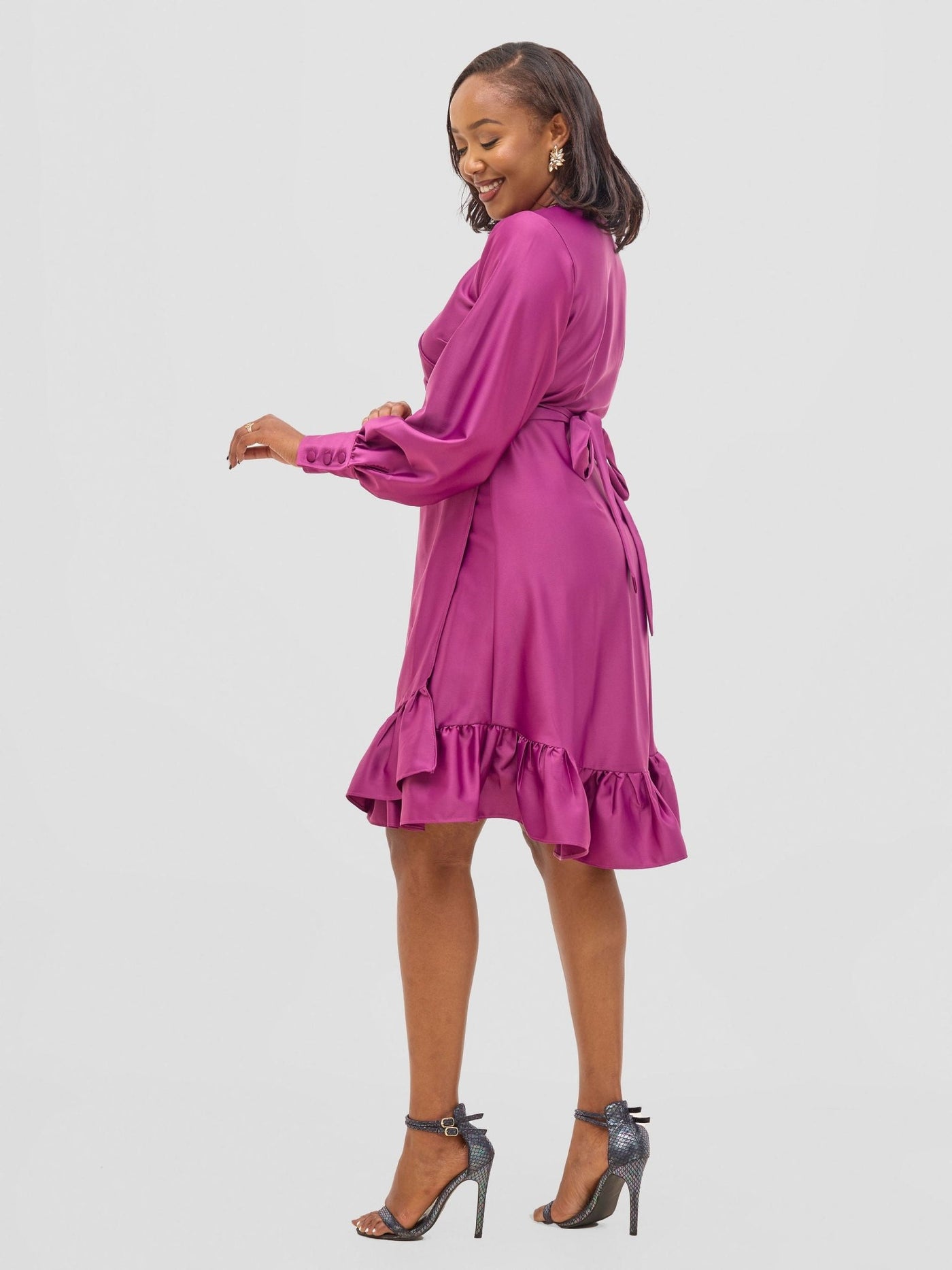 Vivo Merika Knee Length Wrap Dress - Plum - Shopzetu