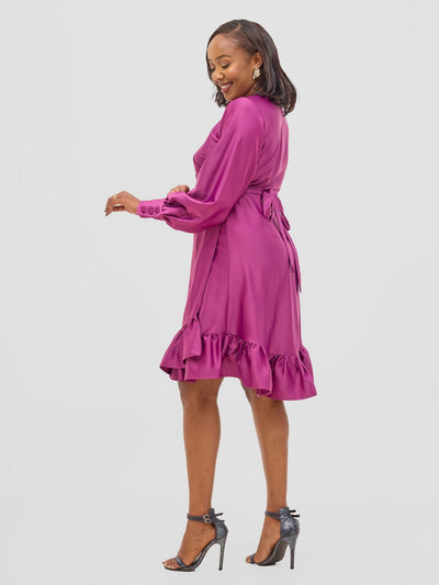 Vivo Merika Knee Length Wrap Dress - Plum - Shopzetu