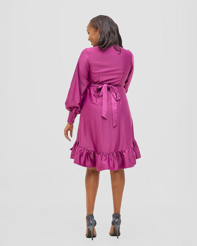 Vivo Merika Knee Length Wrap Dress - Plum - Shopzetu