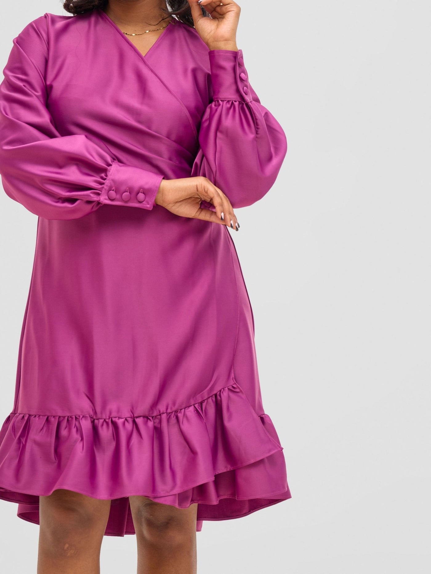 Vivo Merika Knee Length Wrap Dress - Plum - Shopzetu