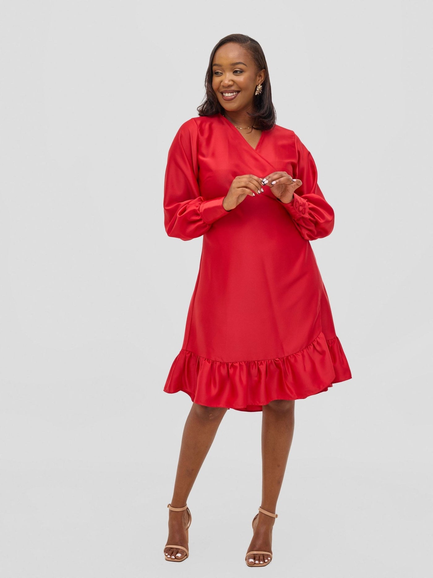 Vivo Merika Knee Length Wrap Dress - Red - Shopzetu