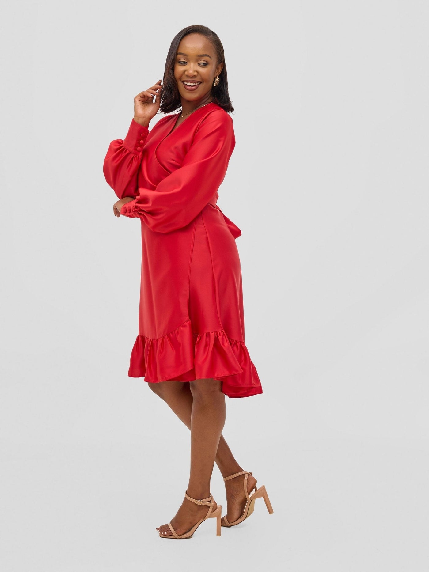 Vivo Merika Knee Length Wrap Dress - Red - Shopzetu