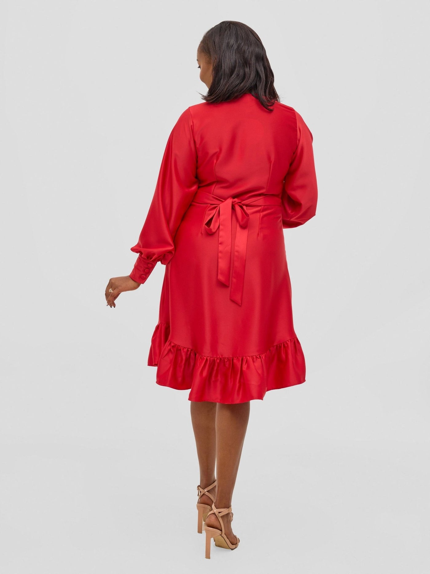 Vivo Merika Knee Length Wrap Dress - Red - Shopzetu
