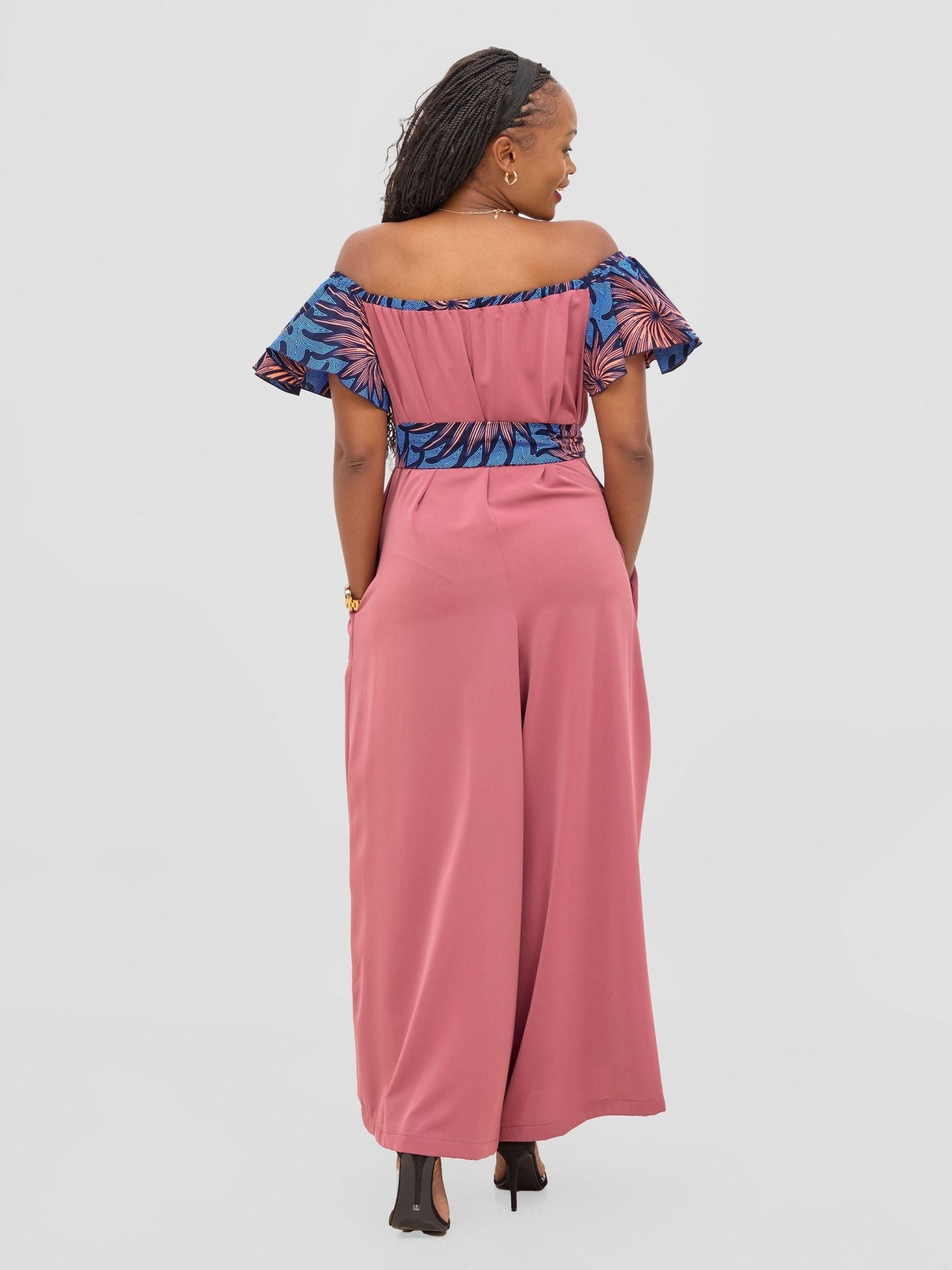 Vivo Fara Off Shoulder Flounce Sleeve Jumpsuit - Dusty Pink - Shopzetu