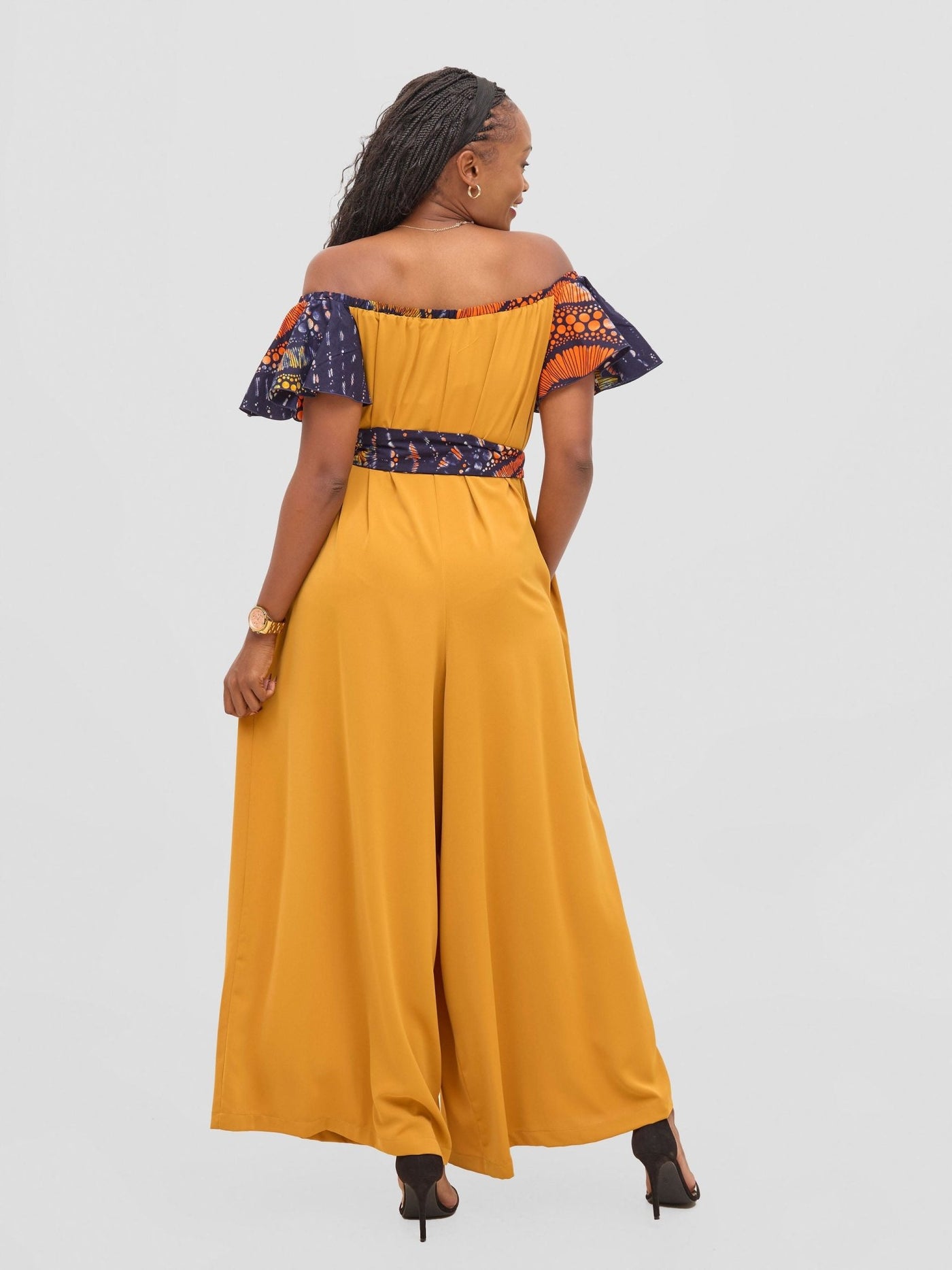 Vivo Fara Off Shoulder Flounce Sleeve Jumpsuit - Mustard - Shopzetu