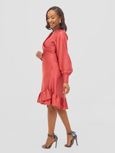 Vivo Merika Knee Length Wrap Dress - Rust - Shopzetu