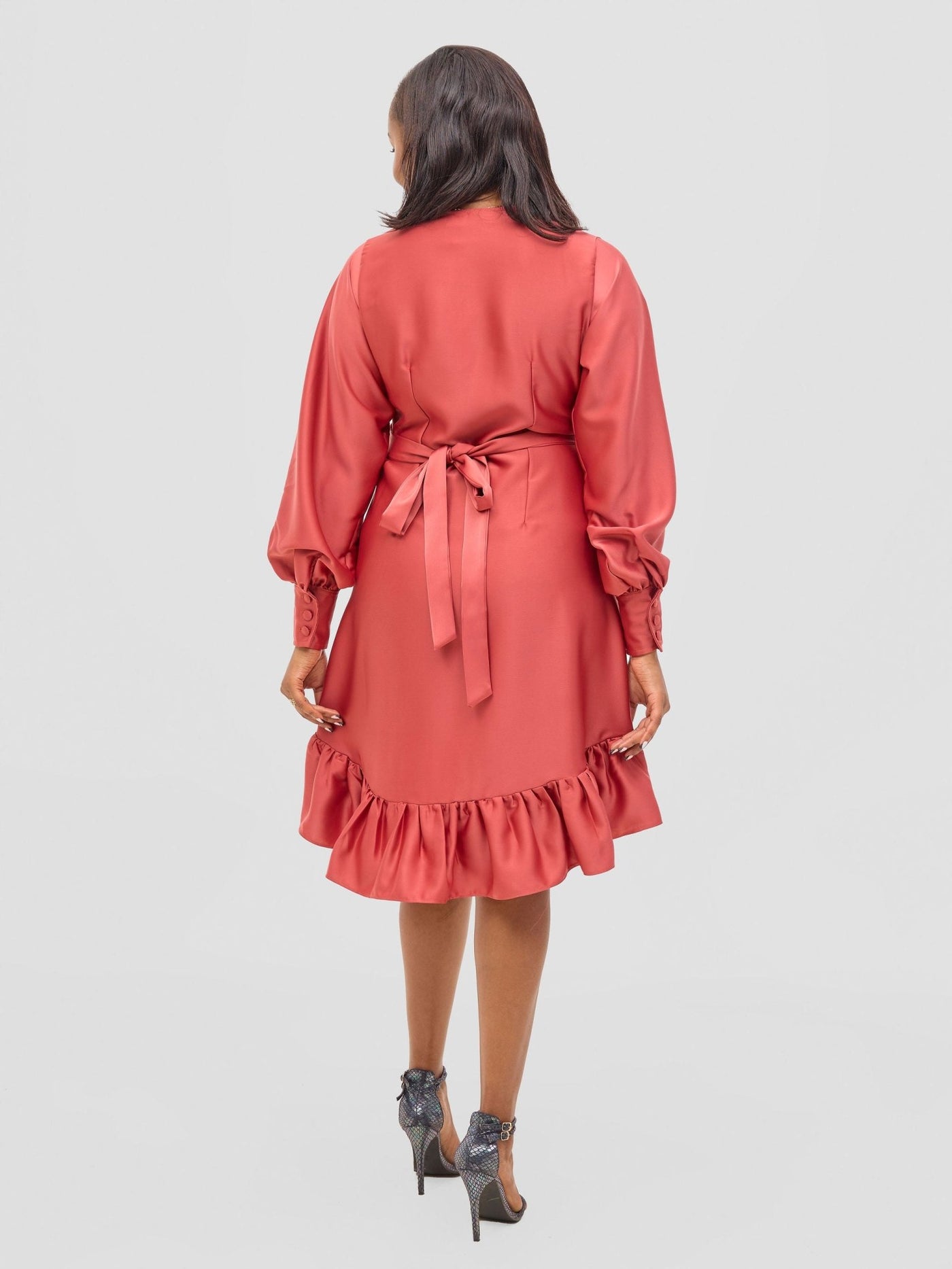Vivo Merika Knee Length Wrap Dress - Rust - Shopzetu
