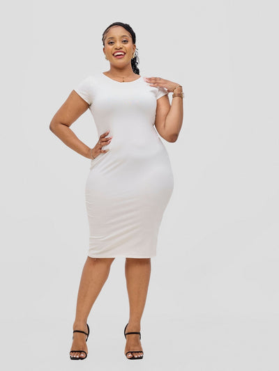 Vivo Basic Cap Sleeve Bodycon - Off white - Shopzetu