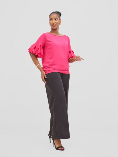 Vivo Basic Boundneck Puff Sleeve Top - Pink - Shopzetu