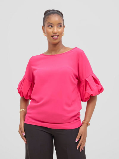 Vivo Basic Boundneck Puff Sleeve Top - Pink - Shopzetu