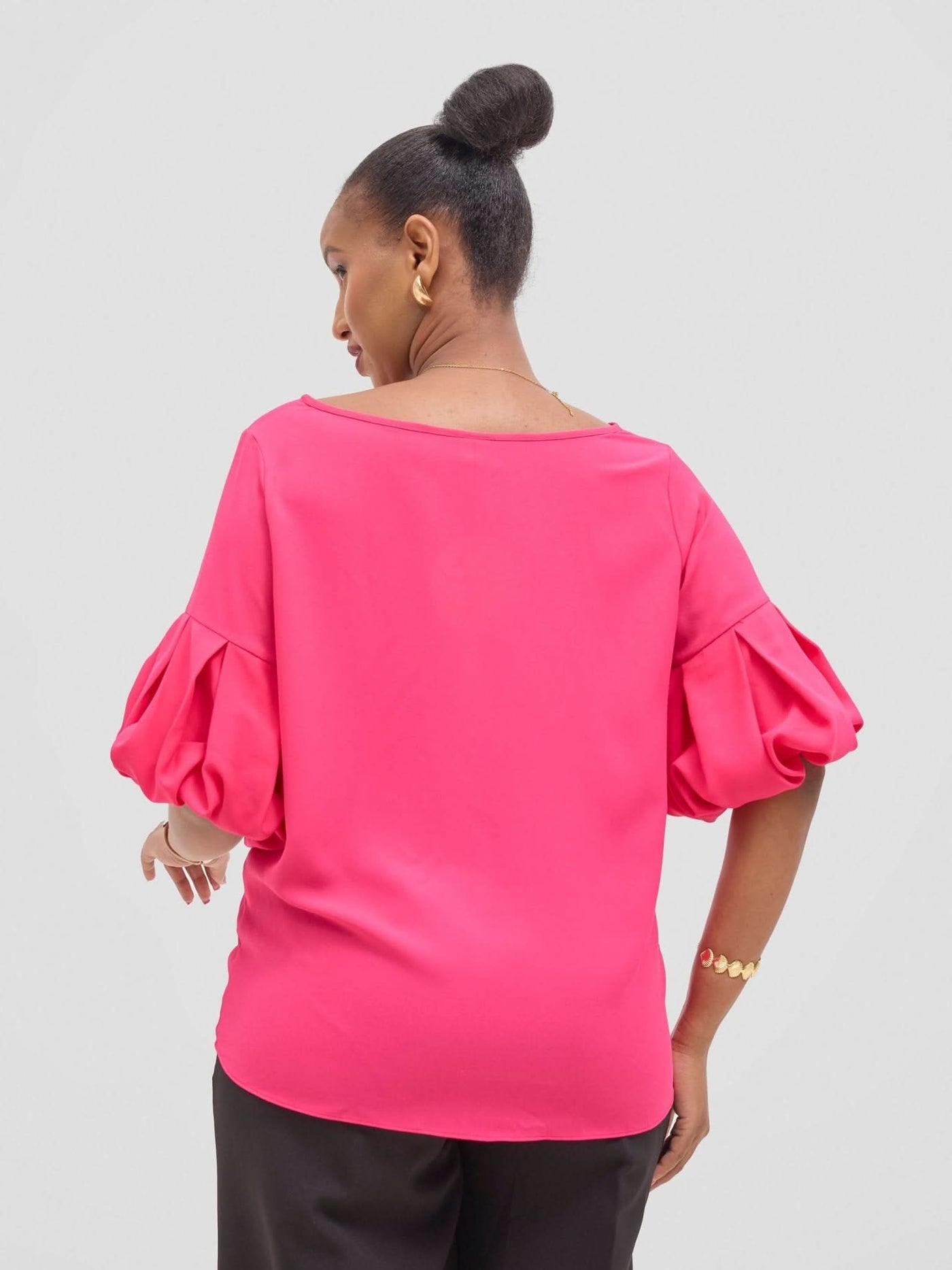 Vivo Basic Boundneck Puff Sleeve Top - Pink - Shopzetu