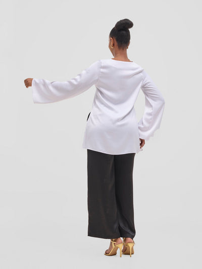 Vivo Yene High Slit Tunic Top - White - Shopzetu