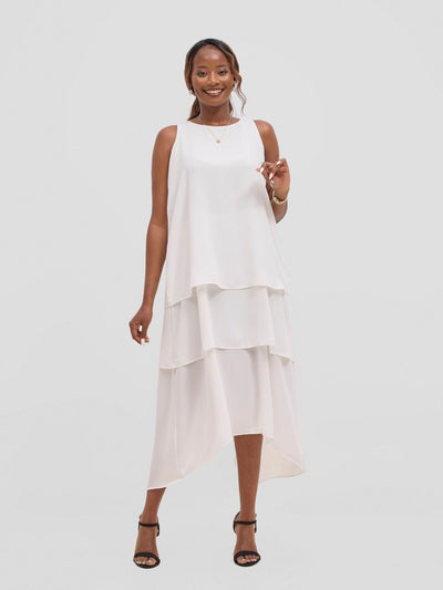 Vivo Yene Layered Midi Dress - White - Shopzetu