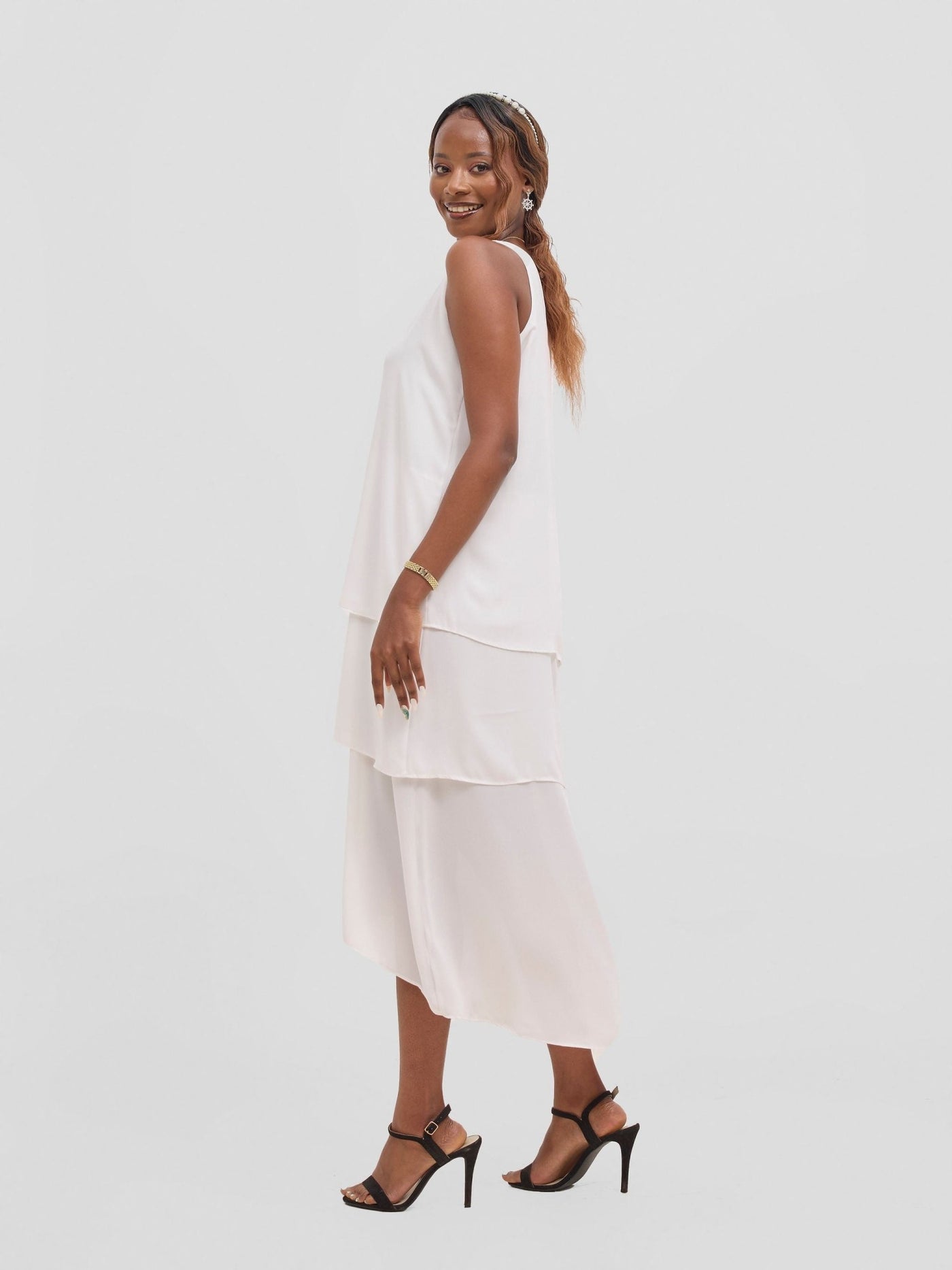 Vivo Yene Layered Midi Dress - White - Shopzetu
