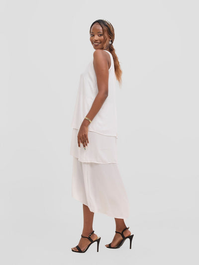 Vivo Yene Layered Midi Dress - White - Shopzetu