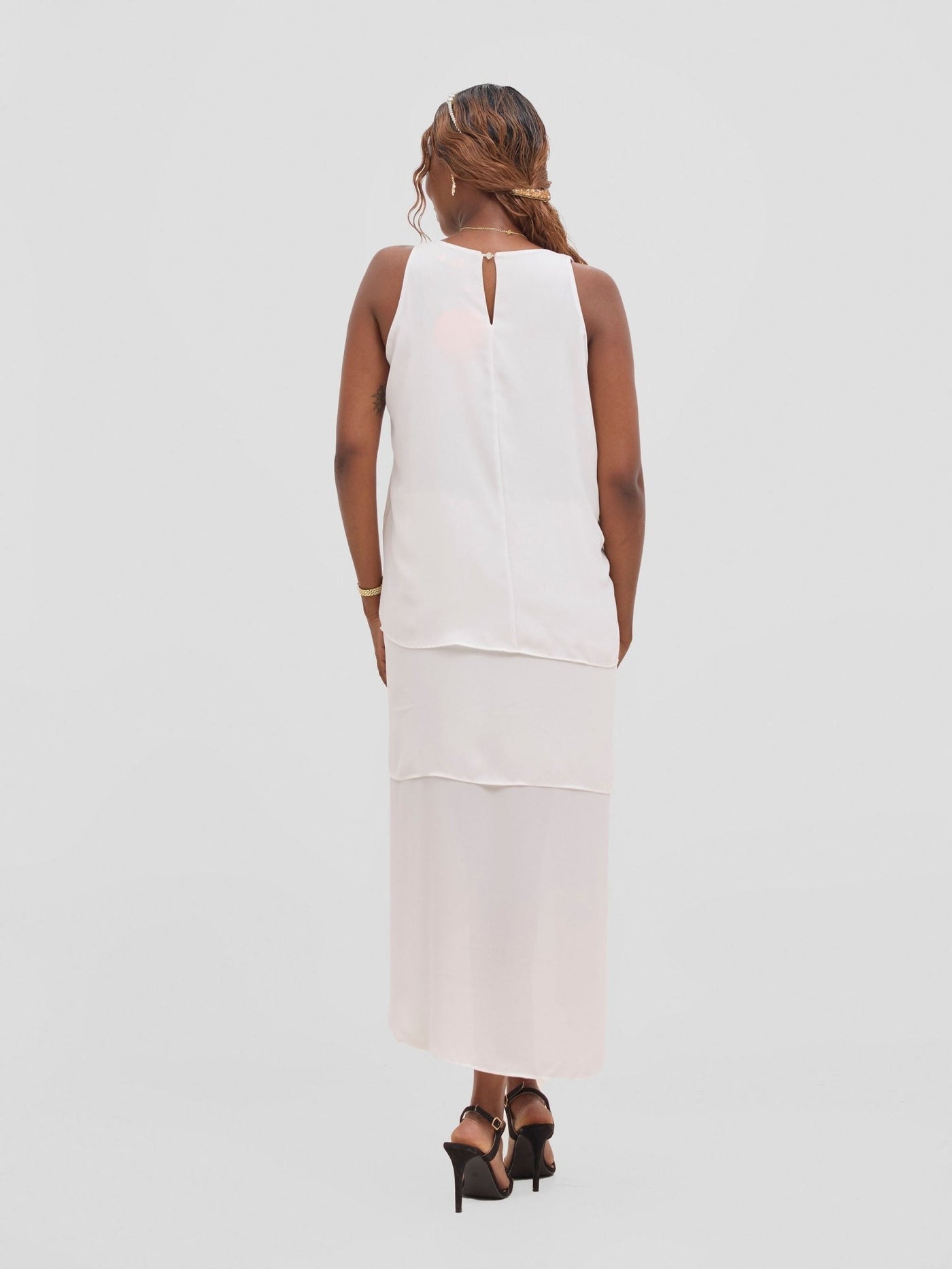 Vivo Yene Layered Midi Dress - White - Shopzetu