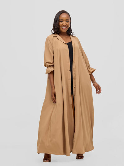 Vivo Hadiya Flounce Sleeve Maxi Dress - Light Tan - Shopzetu