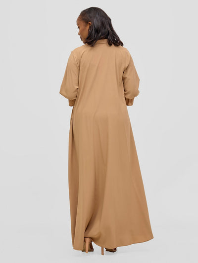 Vivo Hadiya Flounce Sleeve Maxi Dress - Light Tan - Shopzetu