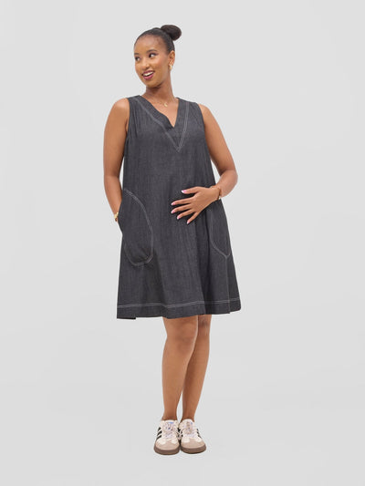 Vivo Seli V - Neck Length Dress - Black - Shopzetu