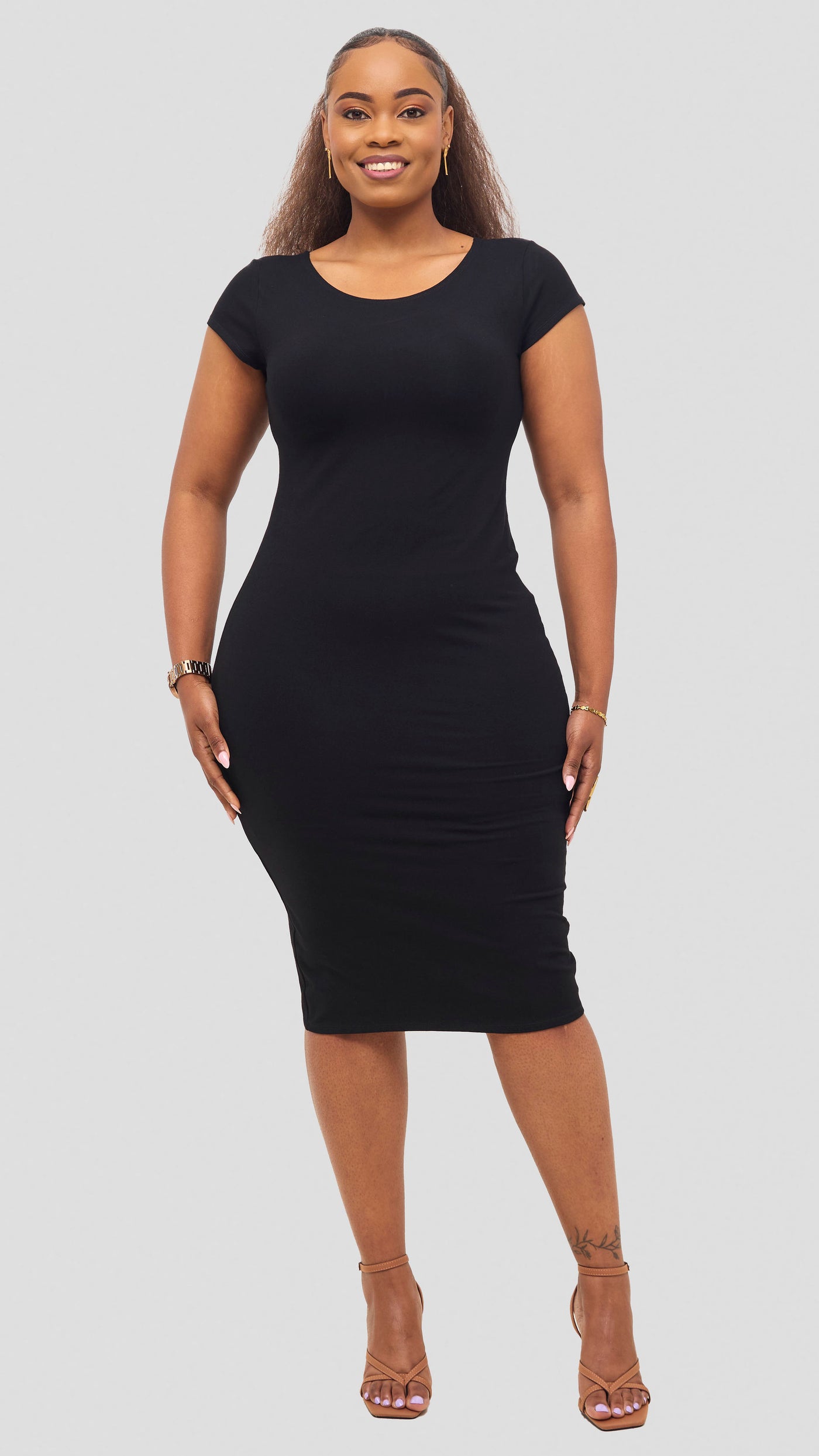 Vivo Basic Cap Sleeve Bodycon - Black