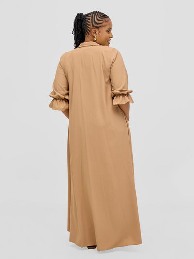 Vivo Hadiya Flounce Sleeve Maxi Dress - Light Tan - Shopzetu