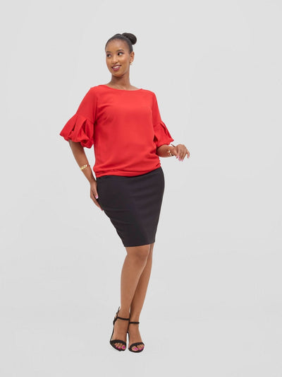 Vivo Basic Boundneck Puff Sleeve Top - Red - Shopzetu