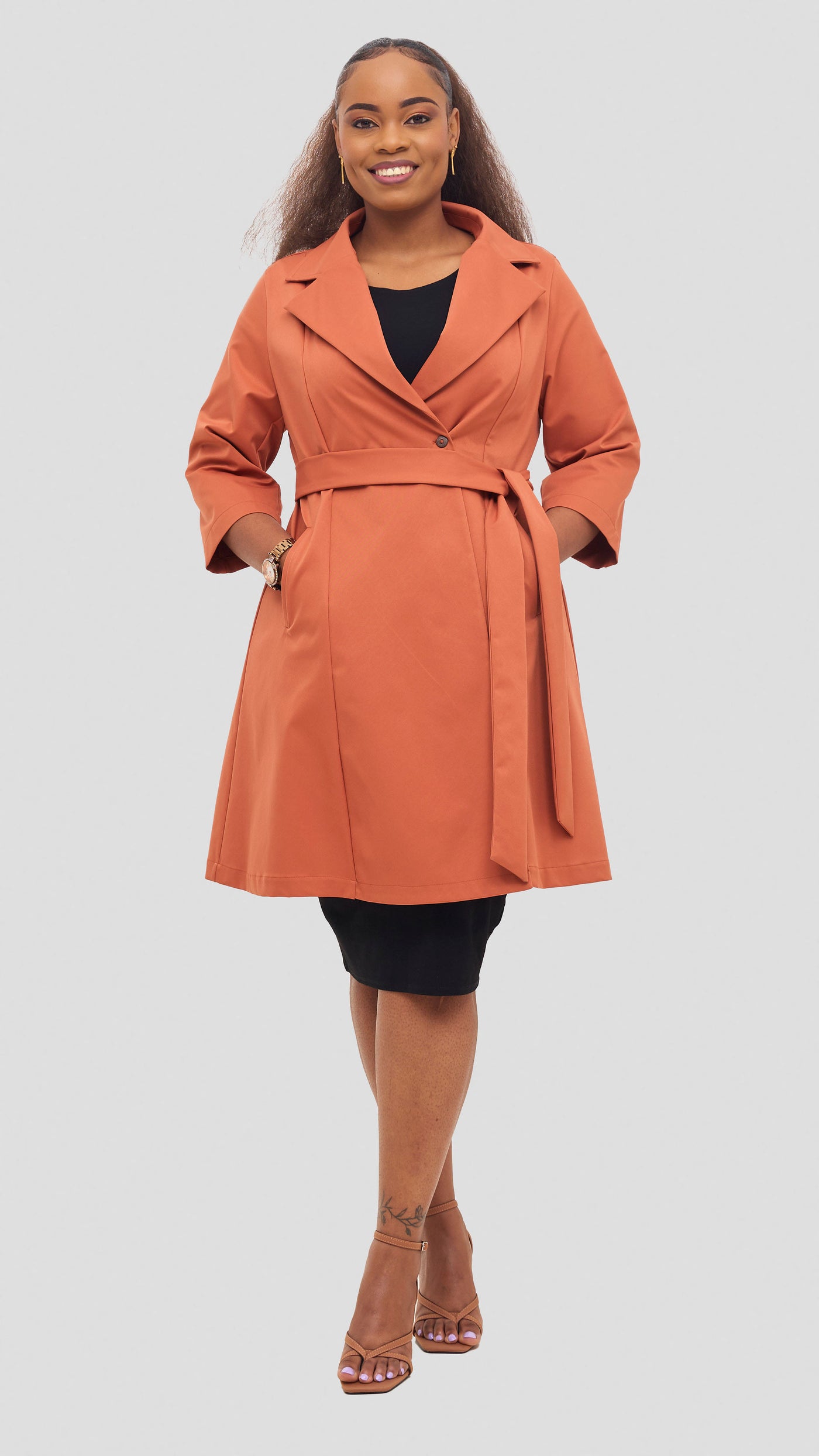 Vivo Aleri Trench Coat Dress - Rust
