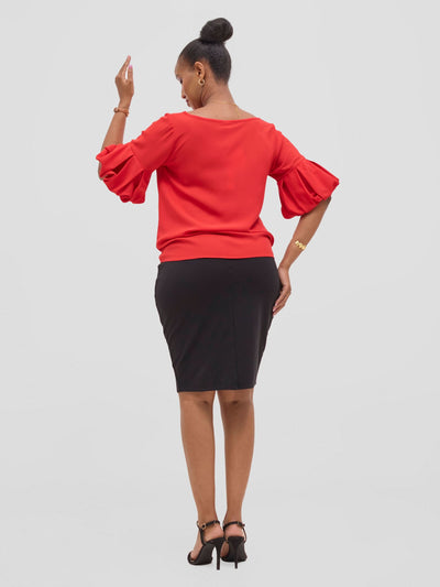 Vivo Basic Boundneck Puff Sleeve Top - Red