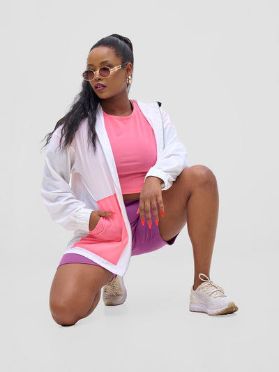 Zoya Vasha Hooded Jacket - White / Neon pink - Shopzetu