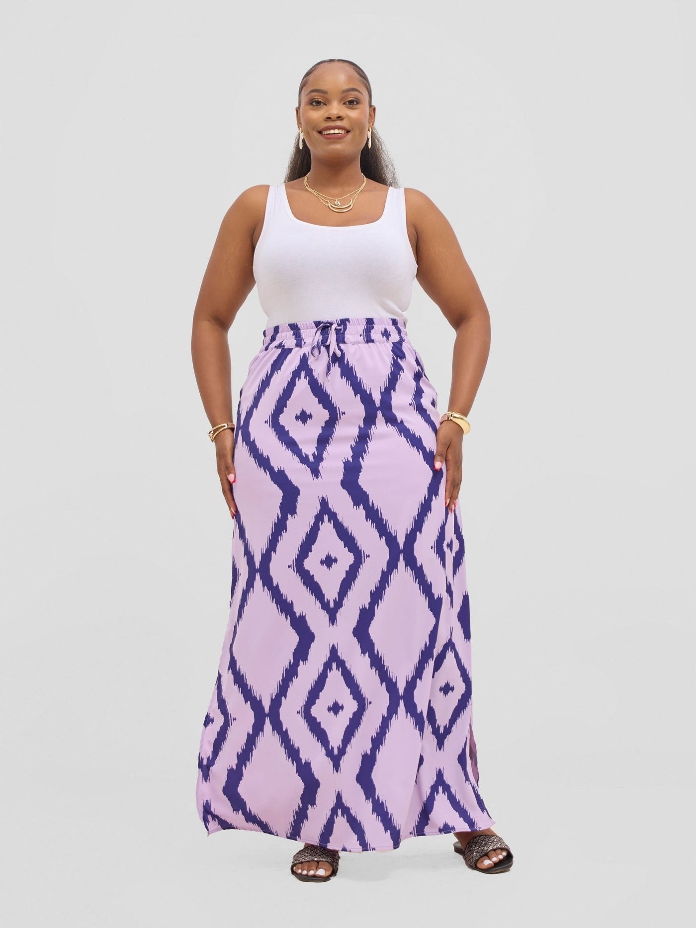 Vivo Seli Maxi Skirt - Lilac / Navy Esli Print - Shopzetu