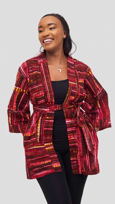 Vivo Short Kimono - Maroon / Pink Ara Print