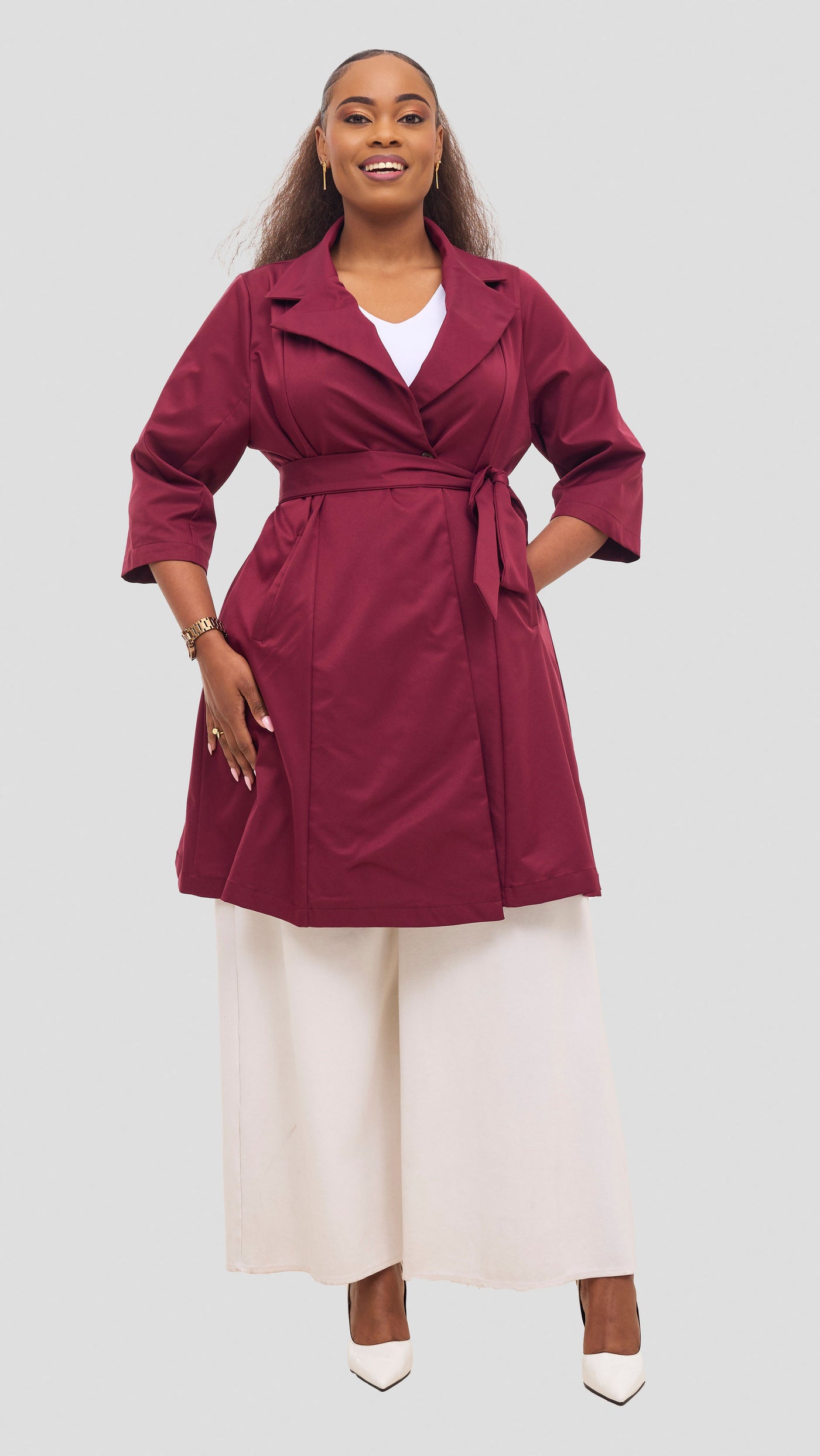 Vivo Aleri Trench Coat Dress - Maroon