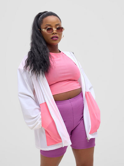 Zoya Vasha Hooded Jacket - White / Neon pink - Shopzetu
