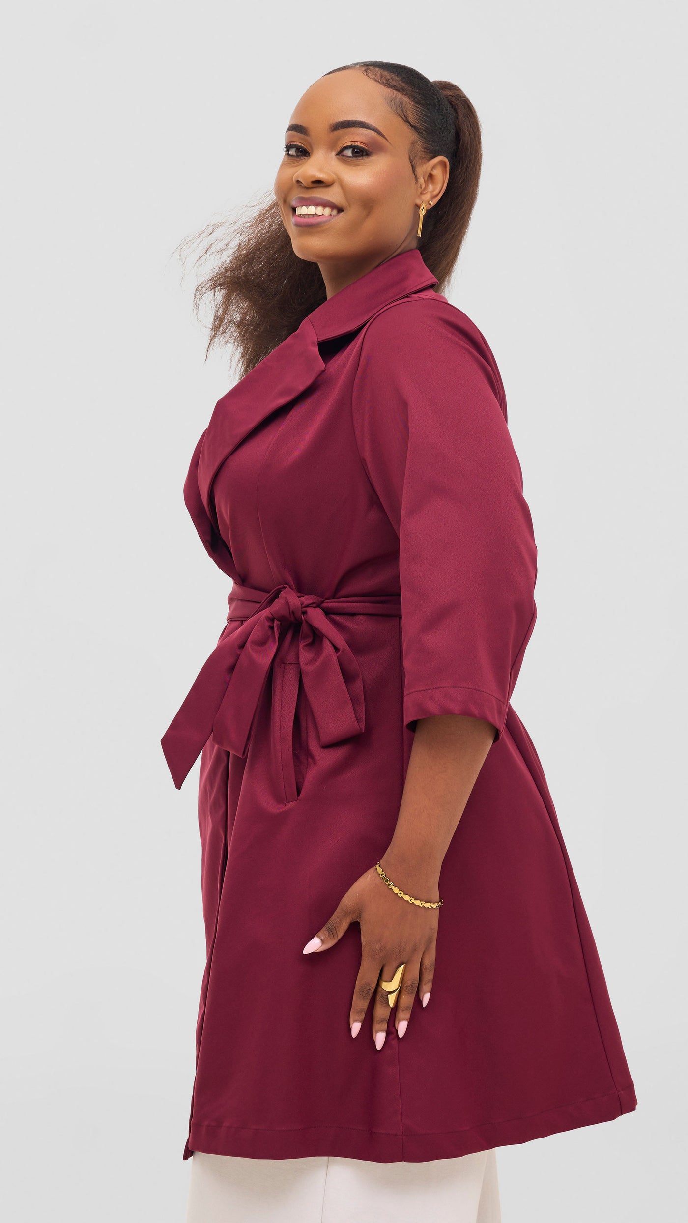 Vivo Aleri Trench Coat Dress - Maroon