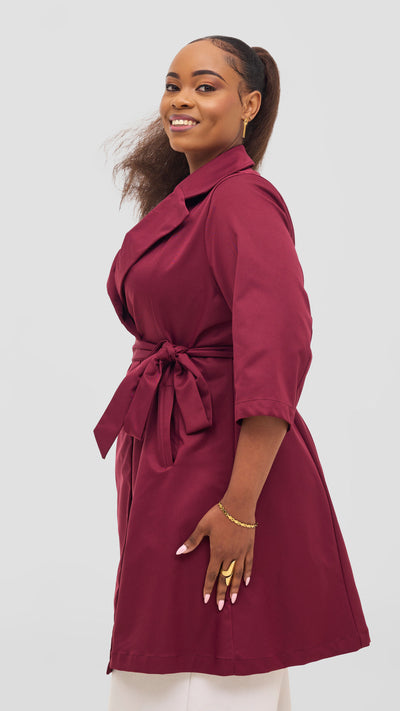 Vivo Aleri Trench Coat Dress - Maroon