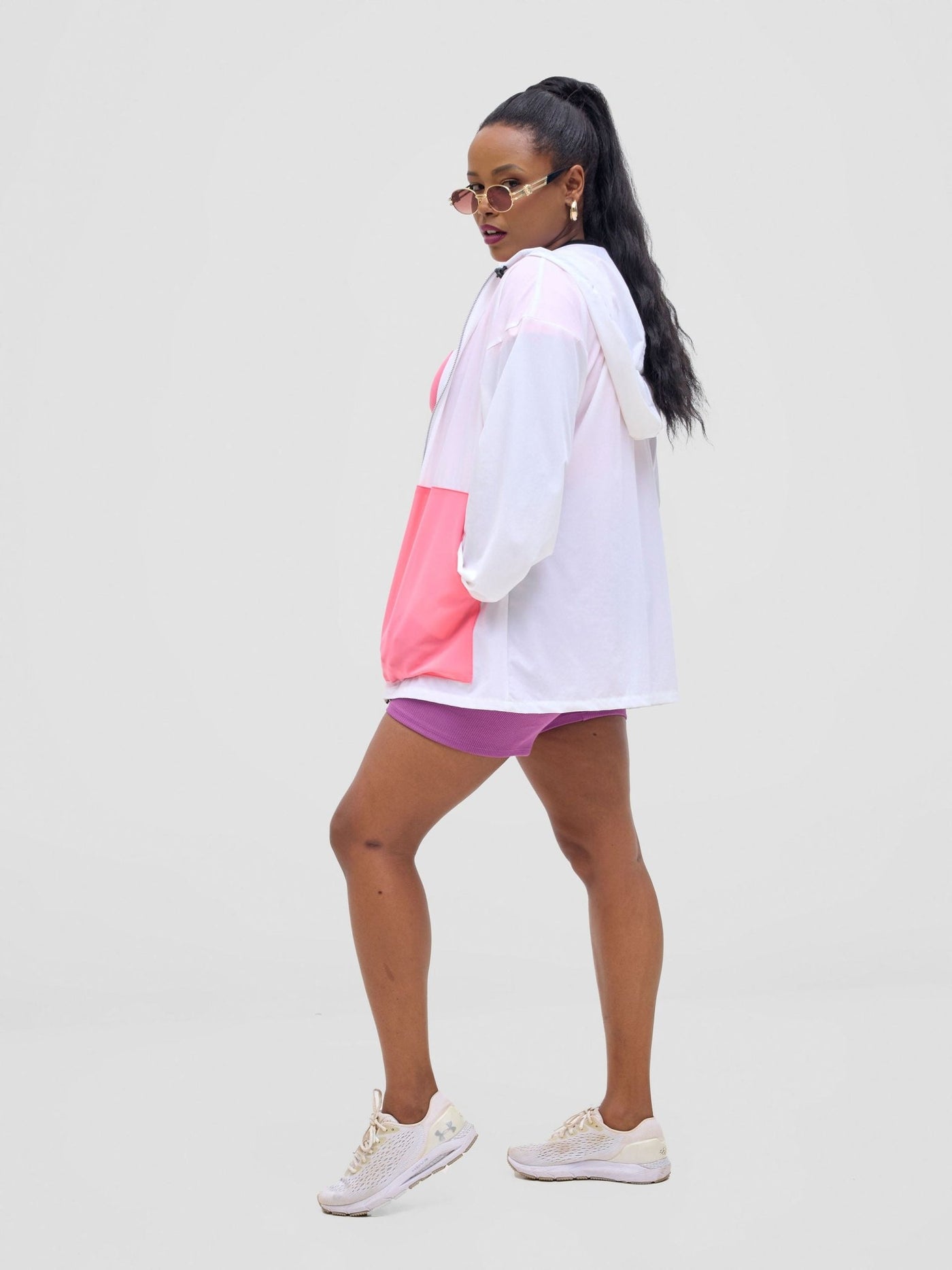 Zoya Vasha Hooded Jacket - White / Neon pink - Shopzetu