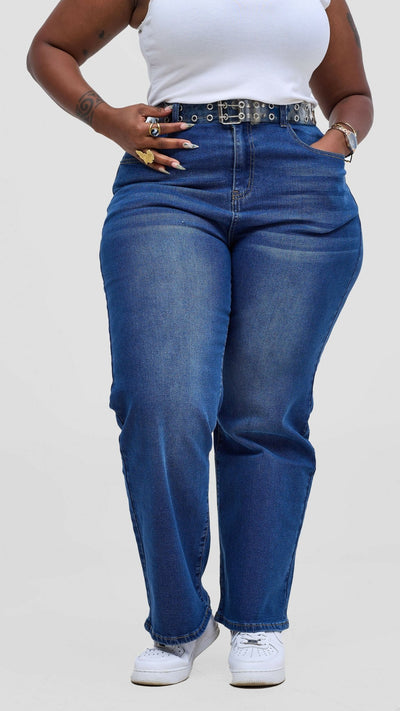 The Fashion Frenzy High Rise Straight Leg Denim Jean – Blue - Shopzetu