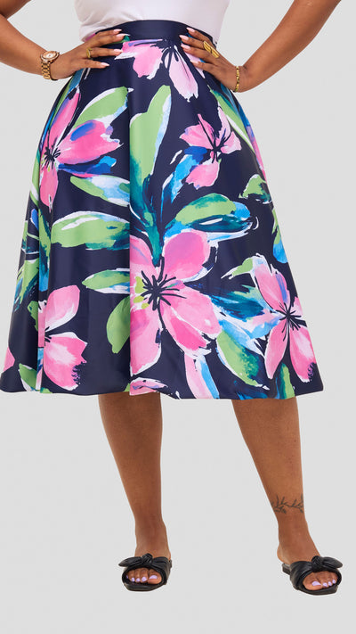 Vivo Iyana Bubble Midi Skirt - Green / Pink Iya Print